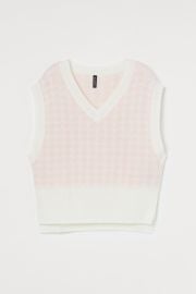 Cable-knit Sweater Vest - Lt pinkhoundstooth-patterned - Ladies HampM US at H&M